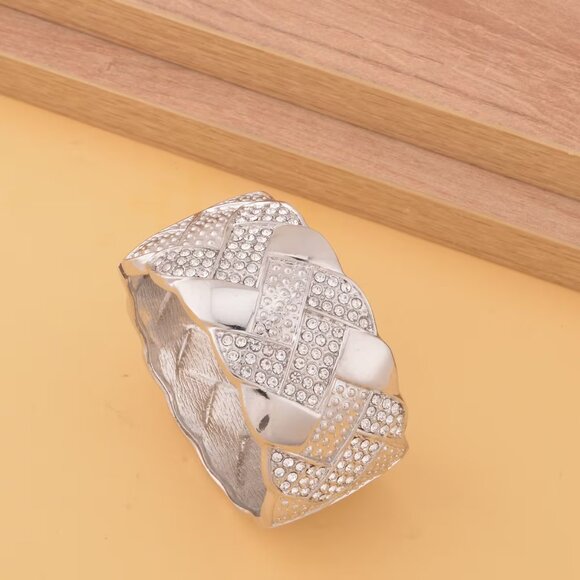 Women's Large Size Austrian Crystal Bangle Bracelet in Silvertone - Picture 3 of 3